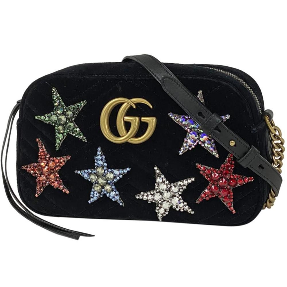 GG Marmont Chain  Crossbody Quilting Star Velor Black Multicolor